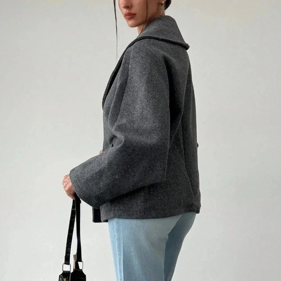 Grey Casual Women's Gray Elegant Blend Lapel Coat - Picture 4 of 7